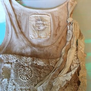 Flash and Trash tea stained and lace tank